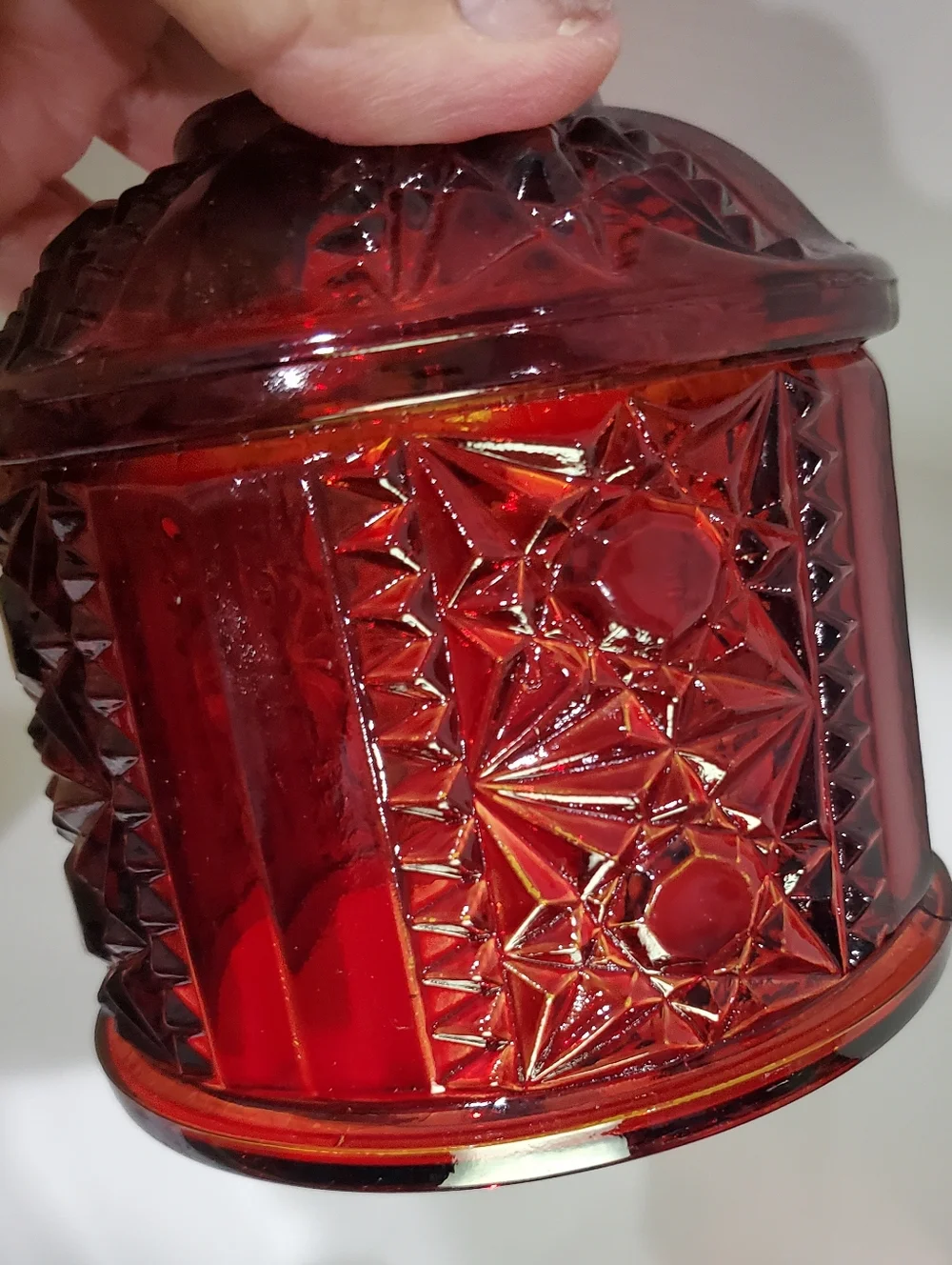 Indiana Glass Homco Ruby Amber Stars And Bars Fairy Lamp 3 Piece Originl Box Vtg